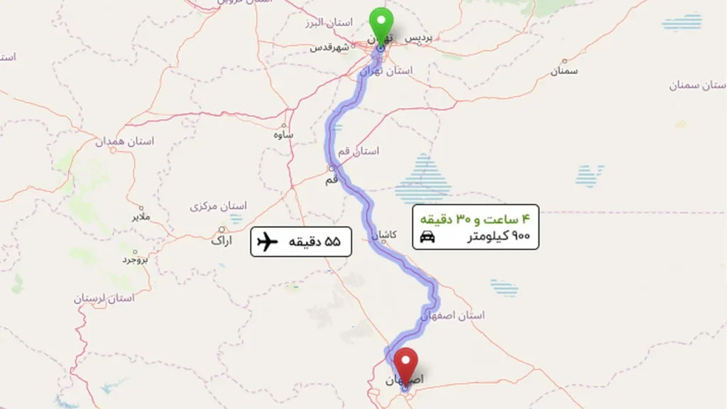 فاصله تهران اصفهان