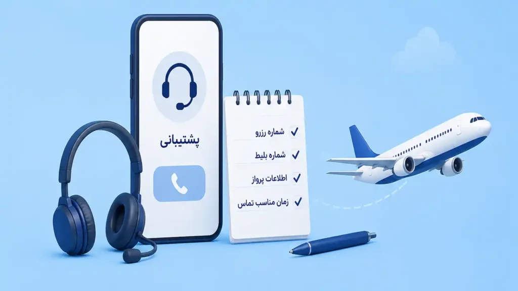 تصویری شامل چک لیست اطلاعات لازم برای تماس با پشتیبانی ایرلاین