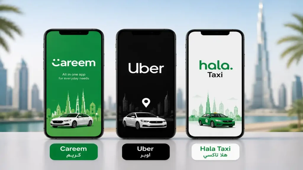 سه تا اپلیکیشن کریم ، اوبر و هالا در کنار هم