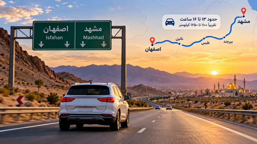فاصله اصفهان تا مشهد با ماشین شخصی چقدر است؟